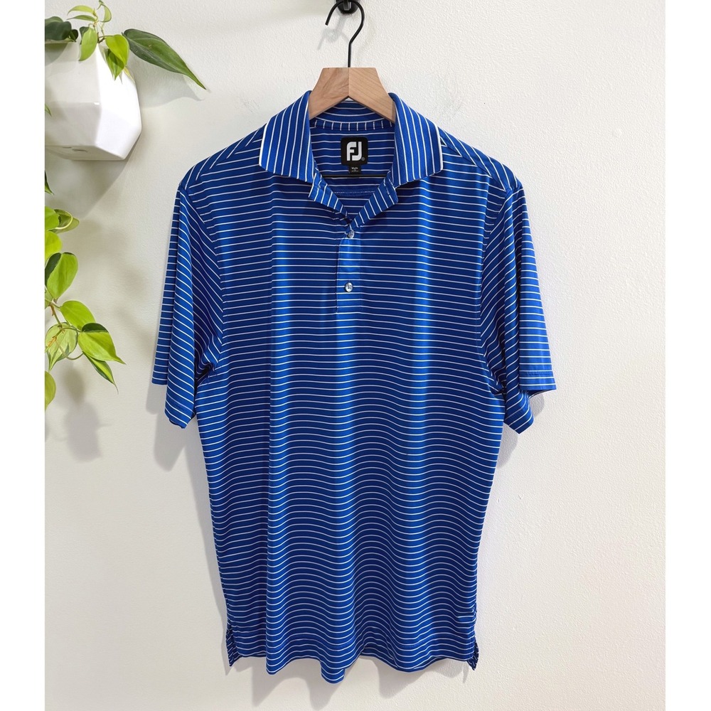FootJoy Mens ProDry Striped Golf Polo Shirt Blue White SEE MEASUREMENTS